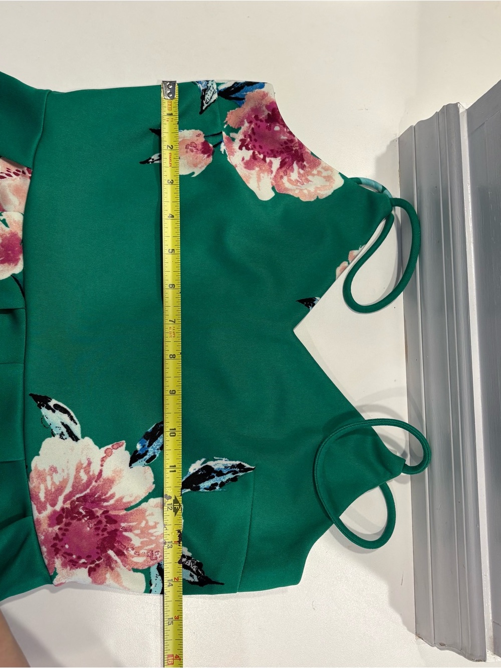 Monteau Y2K Green Floral A-Line Mini Dress Women's Size Large V-Neck Pleated. - Picture 6 of 7
